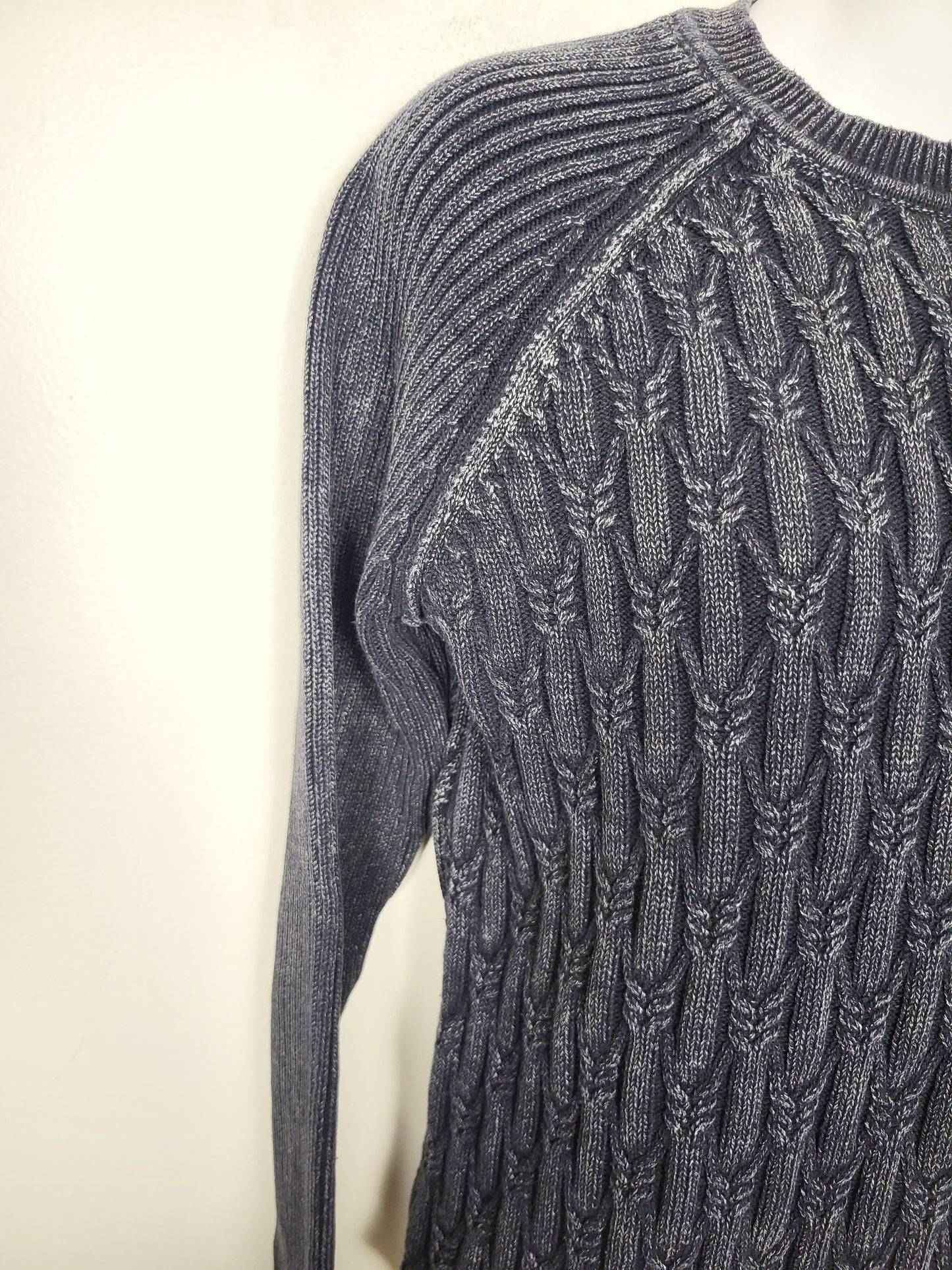 RVCA black and grey distressed cable knit sweater. Size large