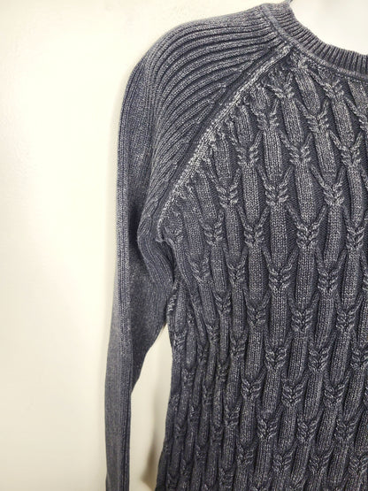RVCA black and grey distressed cable knit sweater. Size large