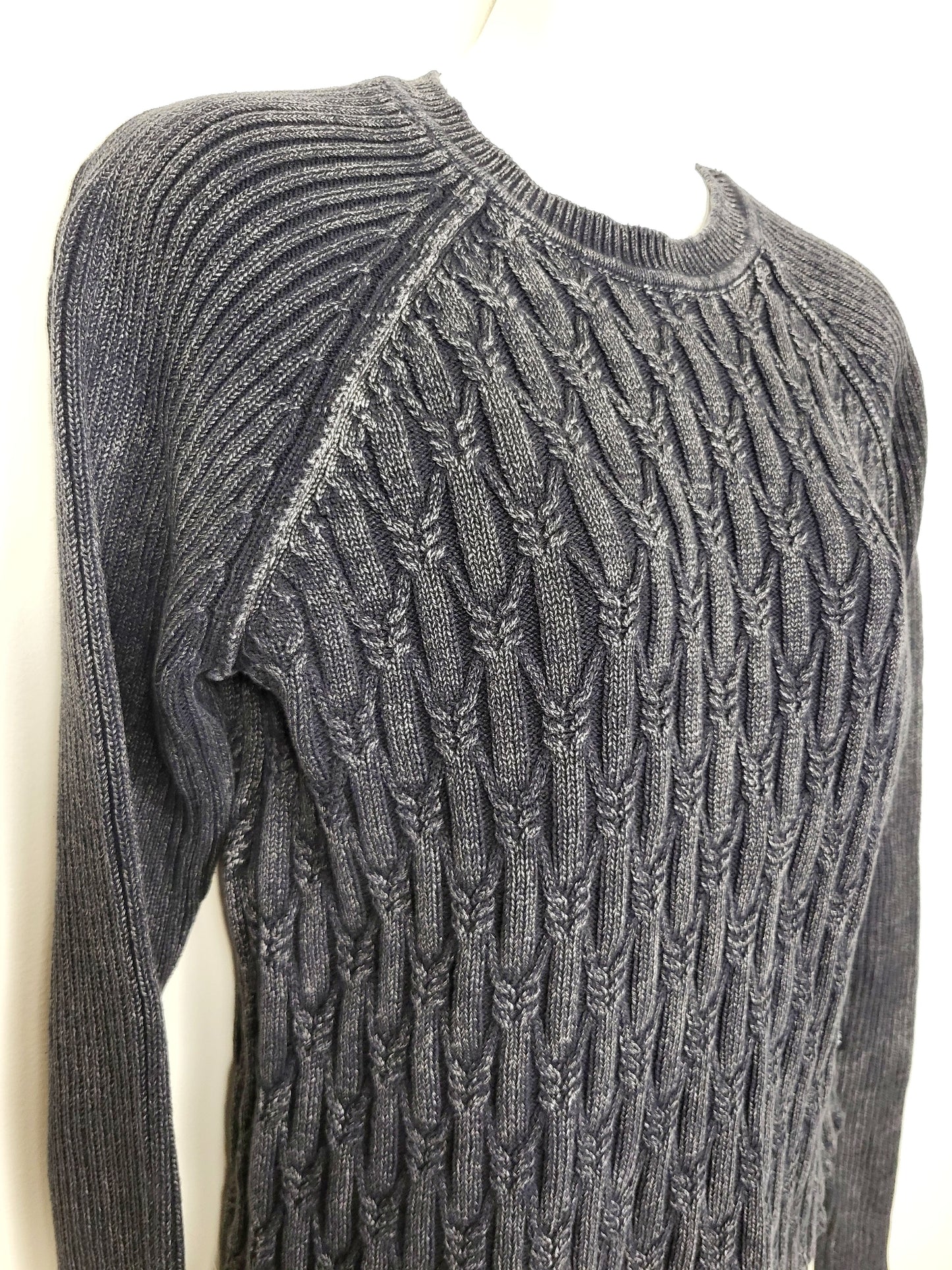 RVCA black and grey distressed cable knit sweater. Size large