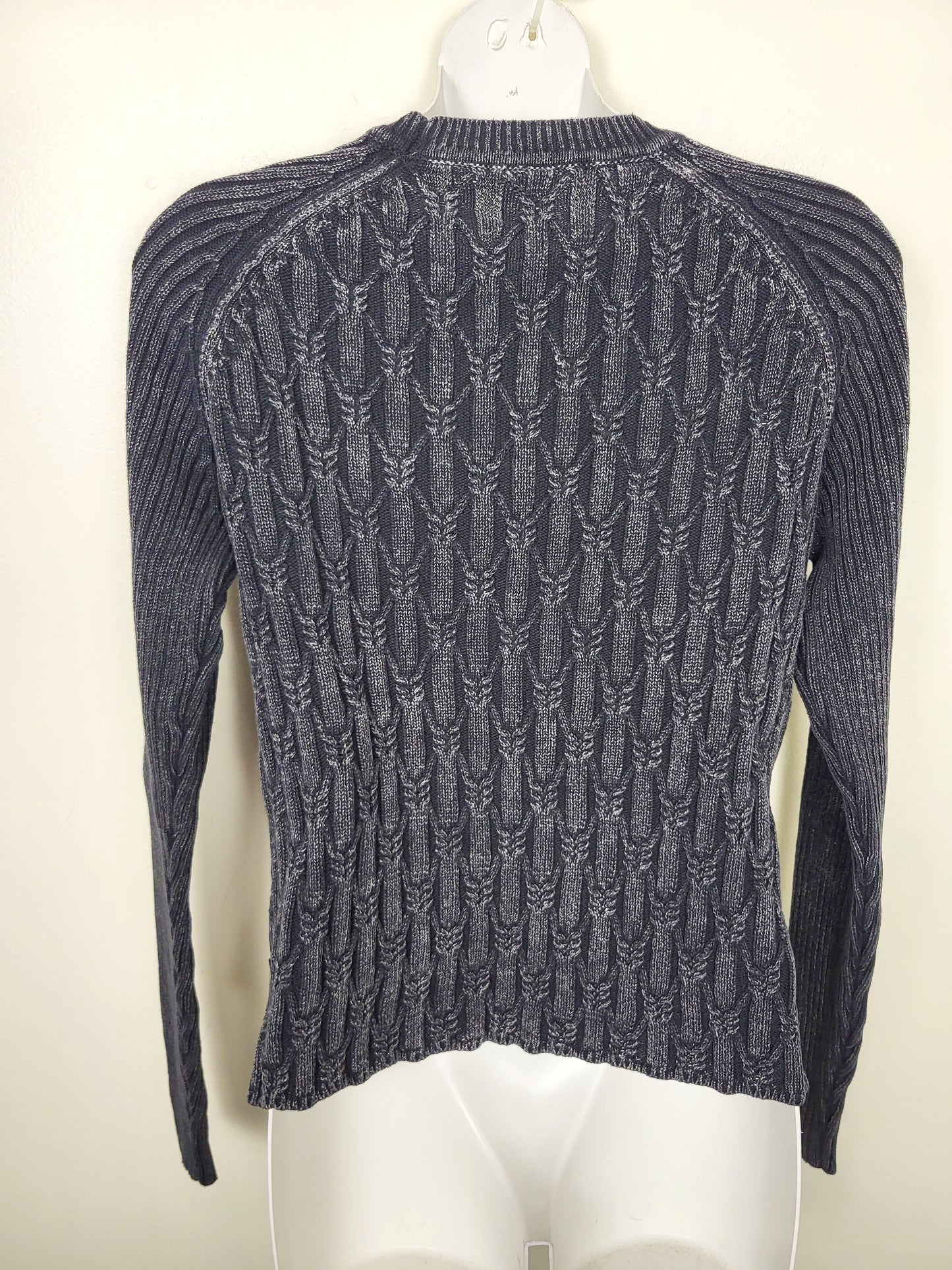 RVCA black and grey distressed cable knit sweater. Size large