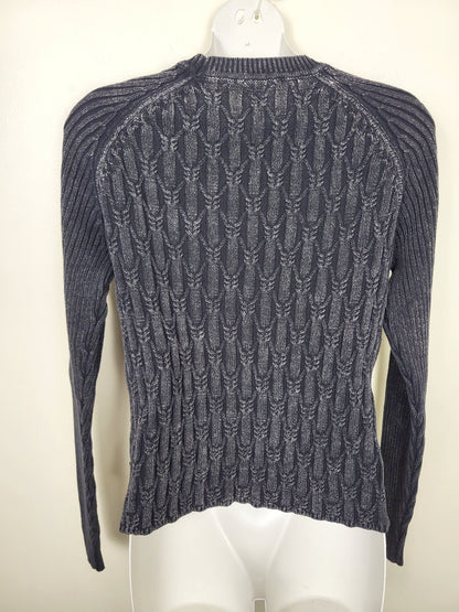 RVCA black and grey distressed cable knit sweater. Size large