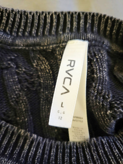 RVCA black and grey distressed cable knit sweater. Size large