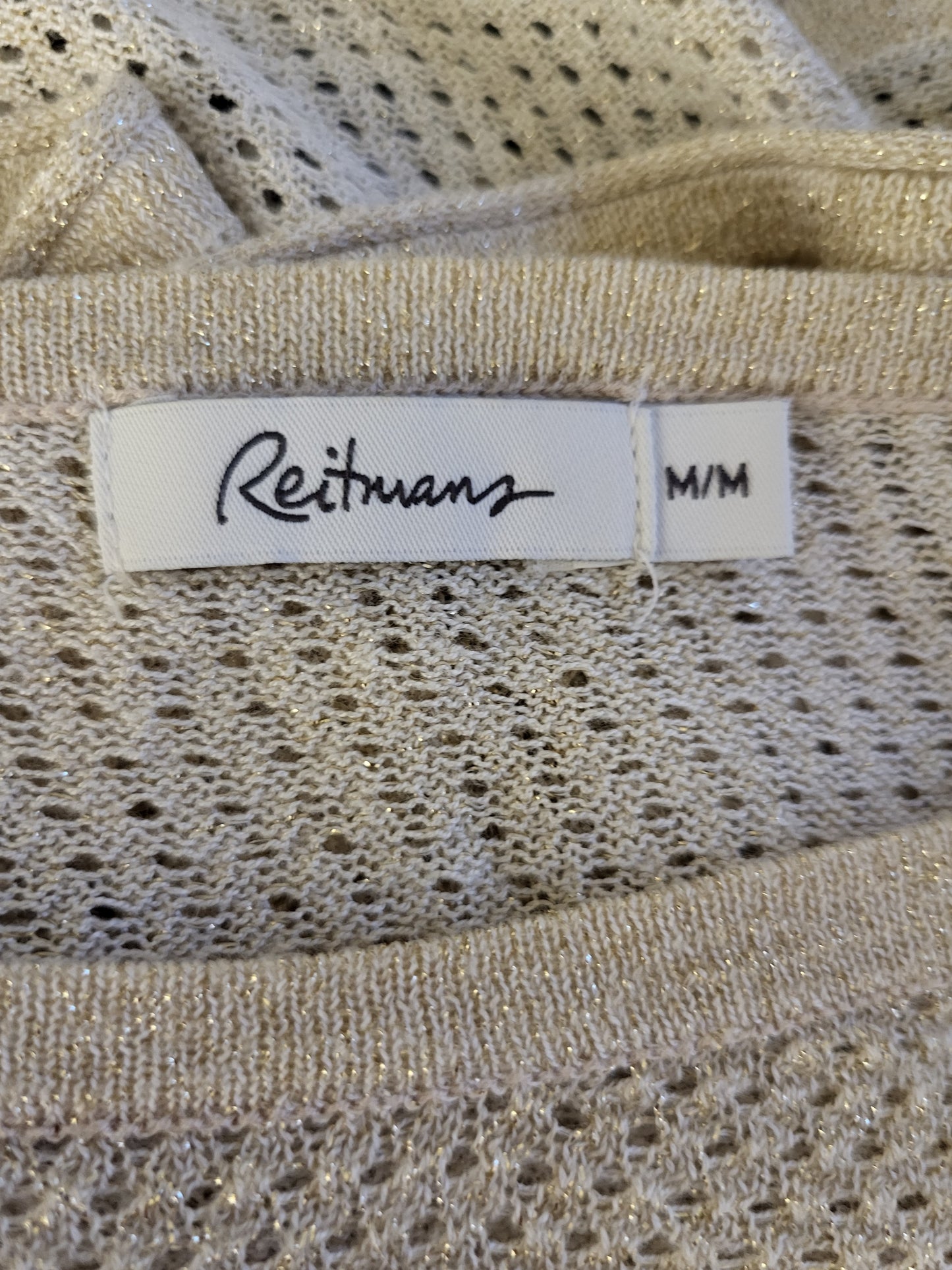 Reitmans beige loose knit top with gold sparkles. Size medium