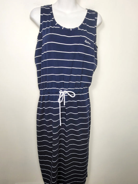 Barbour navy striped sleeveless dress with cinch waist. Size 10 - retails for $120 new