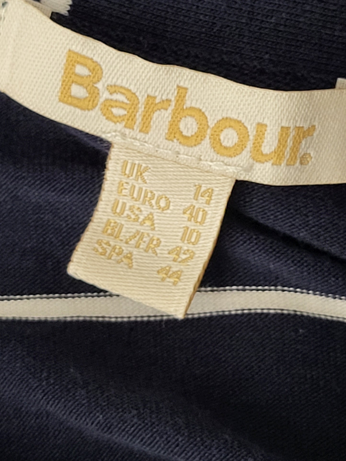 Barbour navy striped sleeveless dress with cinch waist. Size 10 - retails for $120 new