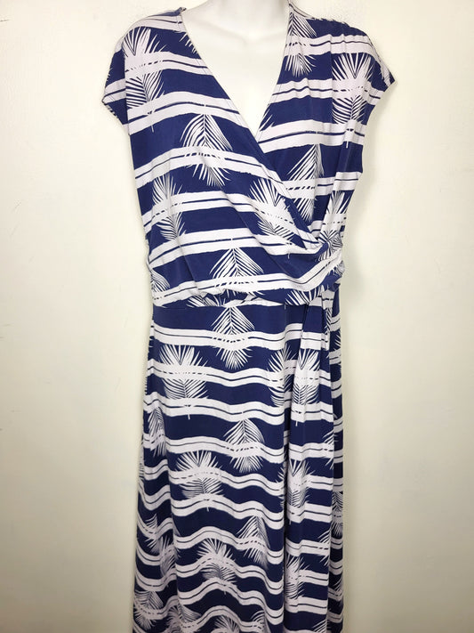 Lands' End Blue And White Floral Mock Wrap Dress. Size 14/16