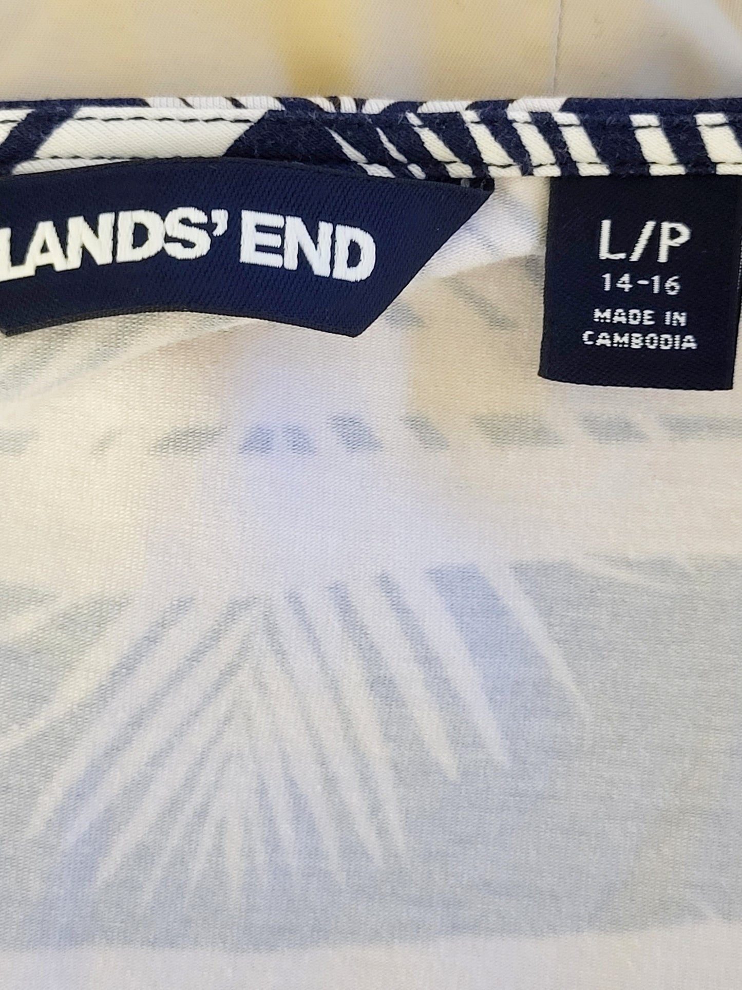 Lands' End Blue And White Floral Mock Wrap Dress. Size 14/16