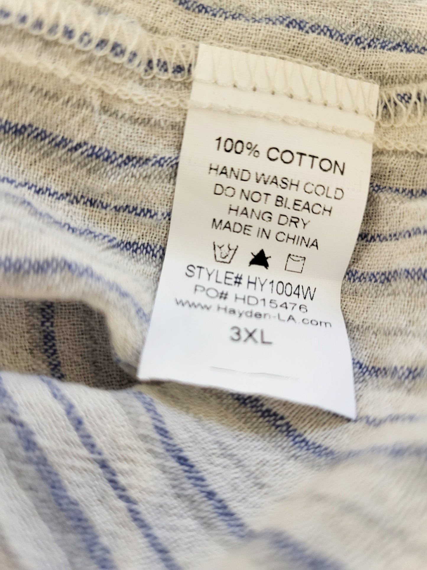 Hayden striped 100% cotton Boho ruffle top. Size 3XL