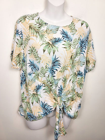Andthewhy leaf printed knotted rayon top. Size small