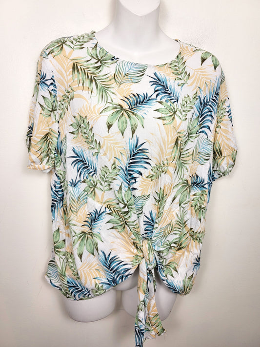 Andthewhy leaf printed knotted rayon top. Size small