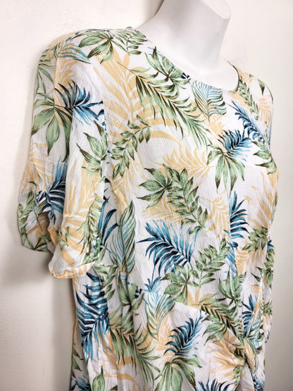 Andthewhy leaf printed knotted rayon top. Size small