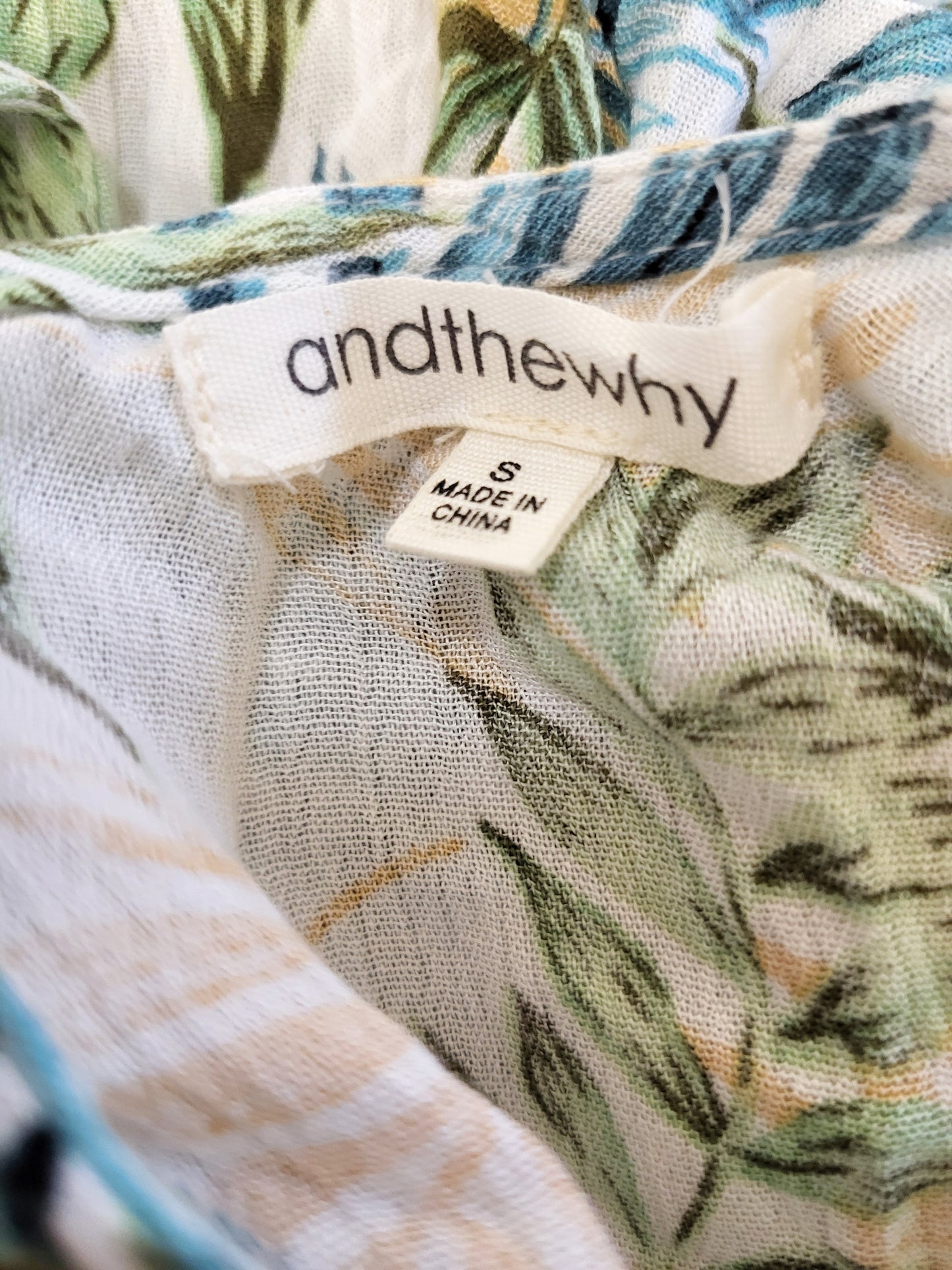 Andthewhy leaf printed knotted rayon top. Size small