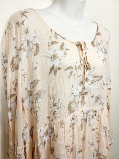 Dress Forum peachy-pink floral print flowy rayon mini dress. Size large