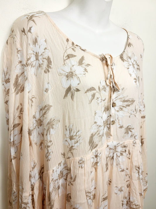 Dress Forum peachy-pink floral print flowy rayon mini dress. Size large