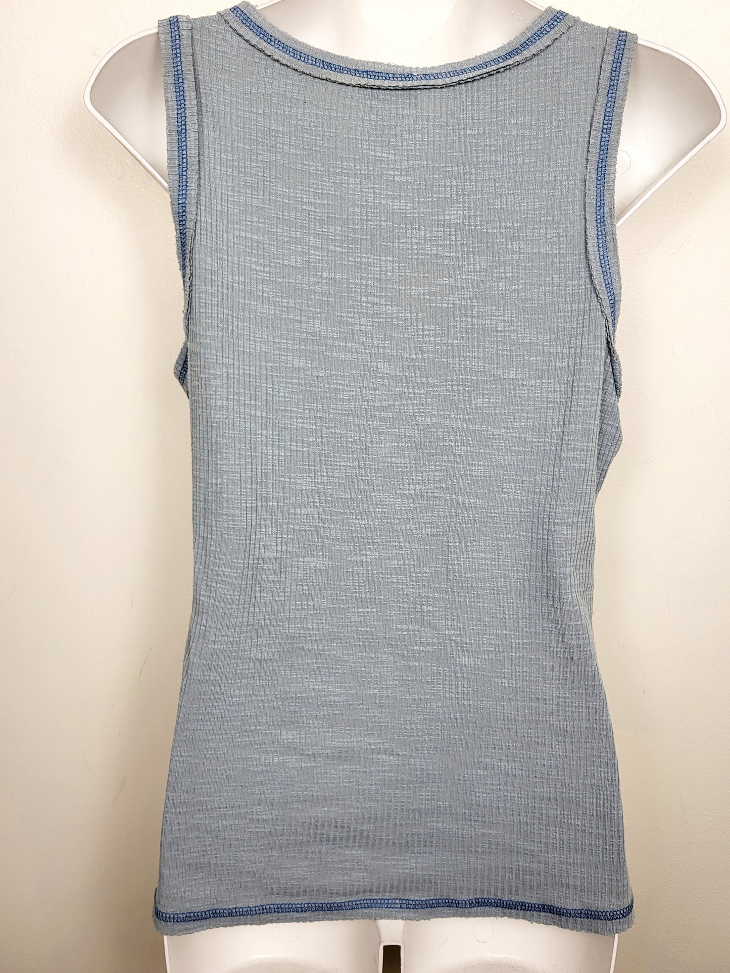 La Miel blue distressed Henley tank top. Size medium