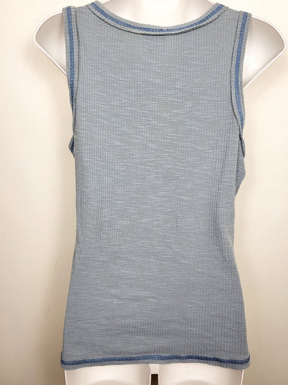 La Miel blue distressed Henley tank top. Size medium