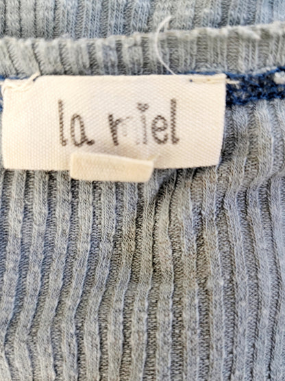 La Miel blue distressed Henley tank top. Size medium