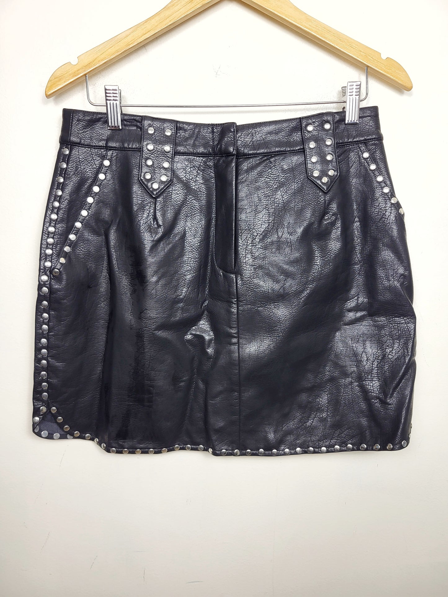 NEW - Minkpink black studded faux leather "Nikita" skirt. Size large (seems more like a medium)