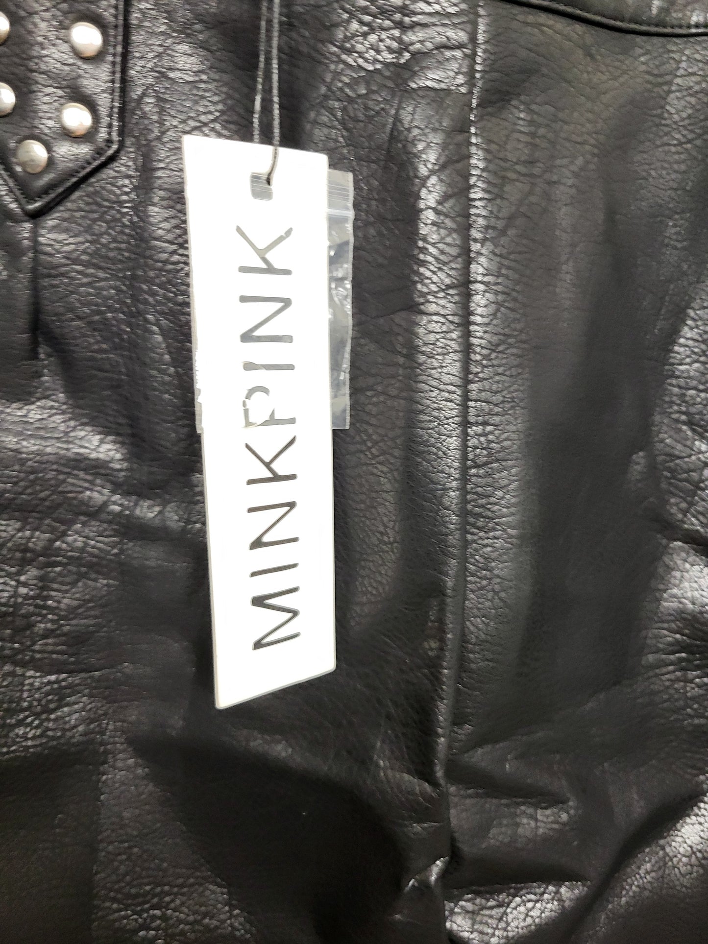 NEW - Minkpink black studded faux leather "Nikita" skirt. Size large (seems more like a medium)