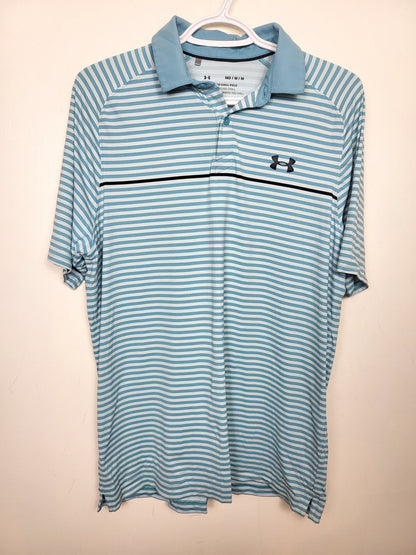 Under Armour blue striped loose fit Iso-Chill polo shirt. Size medium