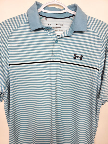 Under Armour blue striped loose fit Iso-Chill polo shirt. Size medium
