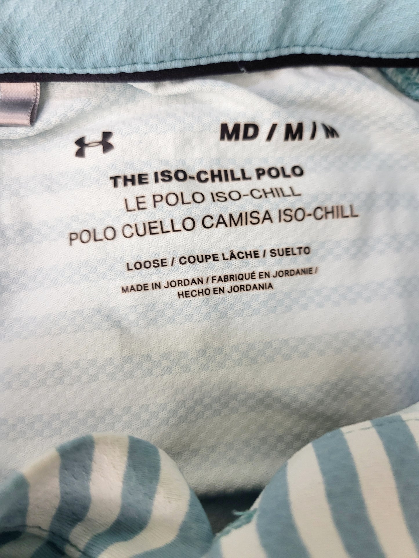 Under Armour blue striped loose fit Iso-Chill polo shirt. Size medium