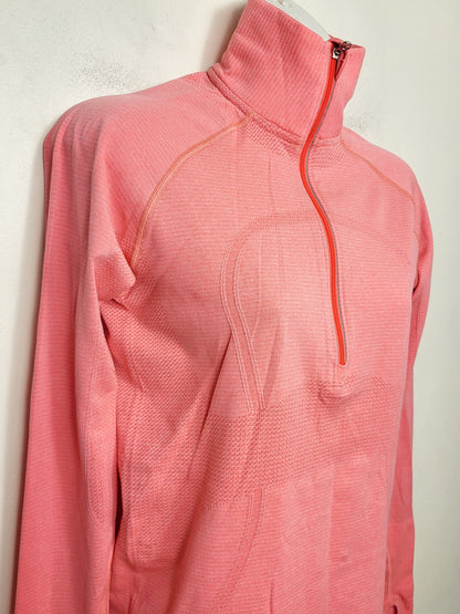 Lululemon Swiftly Tech 1/2 Zip in "Heathered Alarming" colour. Size 4