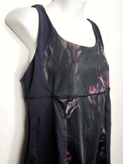 Lululemon black floral print energy tank. Approx size 6