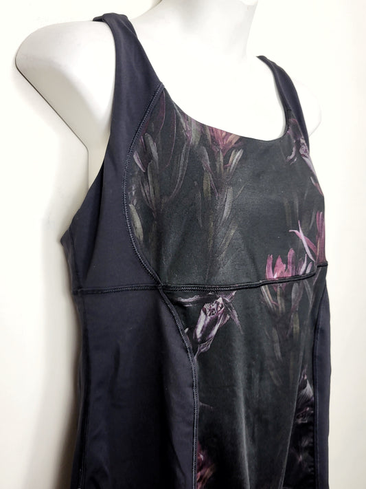 Lululemon black floral print energy tank. Approx size 6