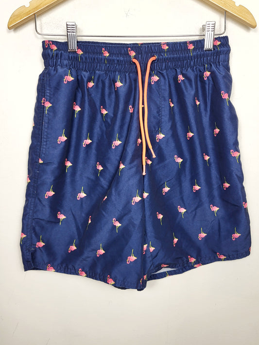 Old Navy navy all over flamingo print swim shorts. Men's size Medium