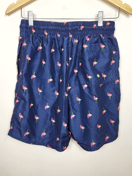 Old Navy navy all over flamingo print swim shorts. Men's size Medium