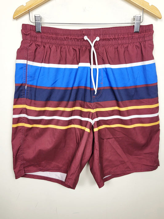 Old Navy burgundy striped swim shorts. Men's size medium