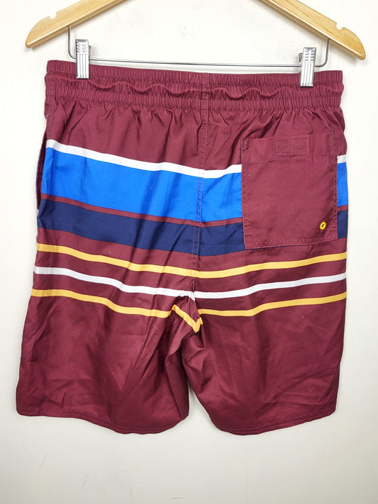 Old Navy burgundy striped swim shorts. Men's size medium