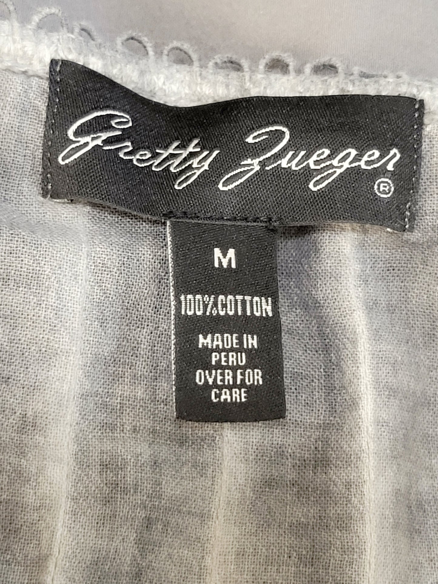 Gretty Zeuger grey distressed style Boho top with lace detail. Size medium