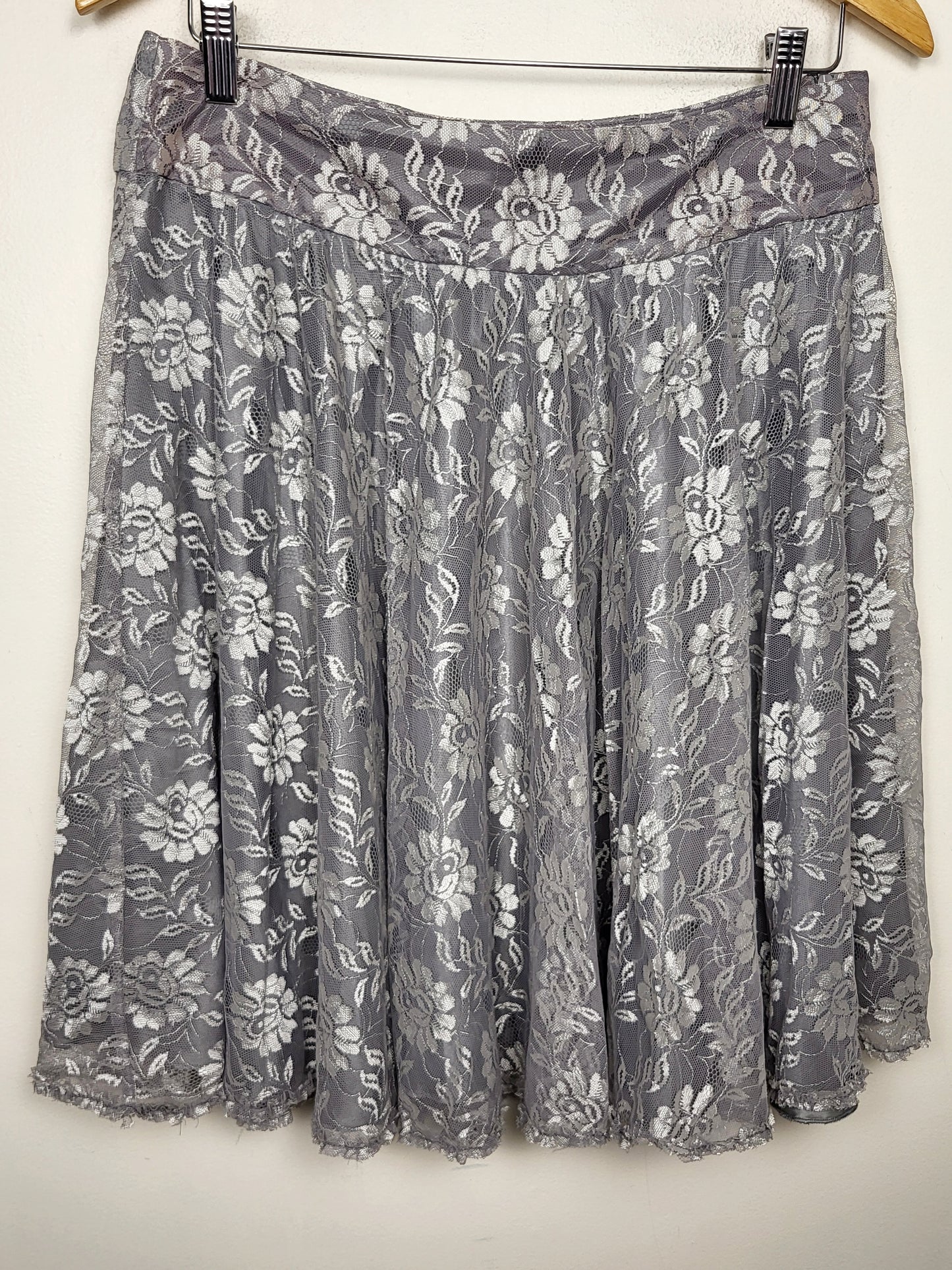 Mango MNG gray lace a-line midi skirt. Size 8 (medium)