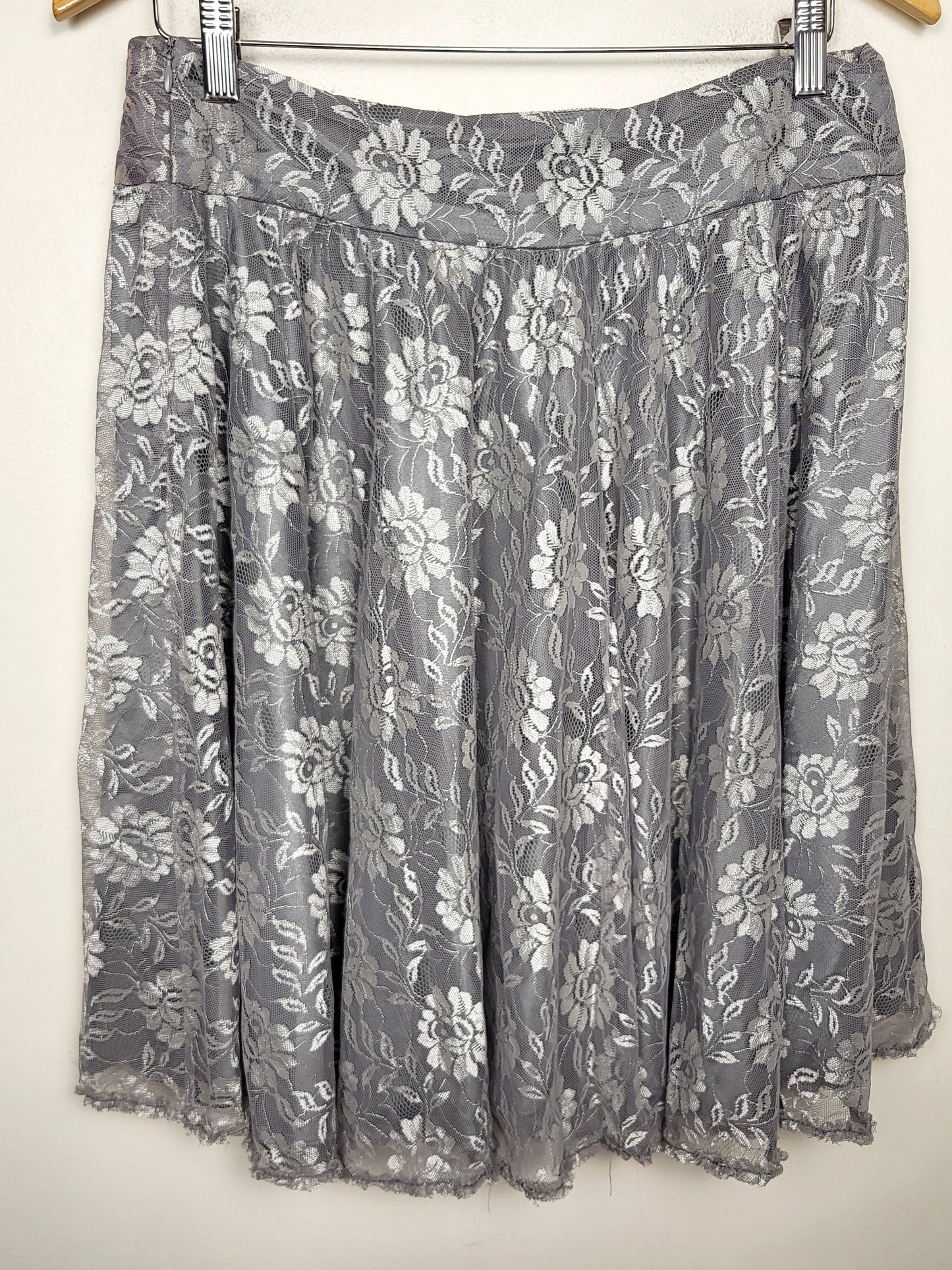 Mango MNG gray lace a-line midi skirt. Size 8 (medium)