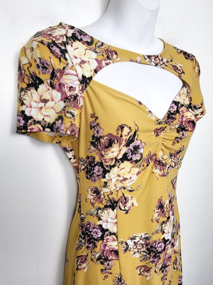 Streetwear Society golden yellow floral print mini dress with cut-out. Size small