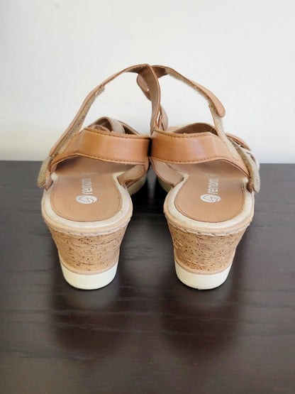 Remonte Tan/Gold criss-cross wedge sandals. Size 41 (US size 10)
