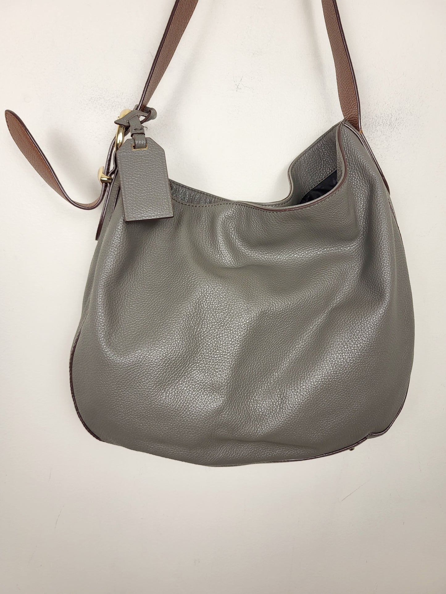 DKNY Bessie Medium Hobo Bag in Gray Pebbled Leather