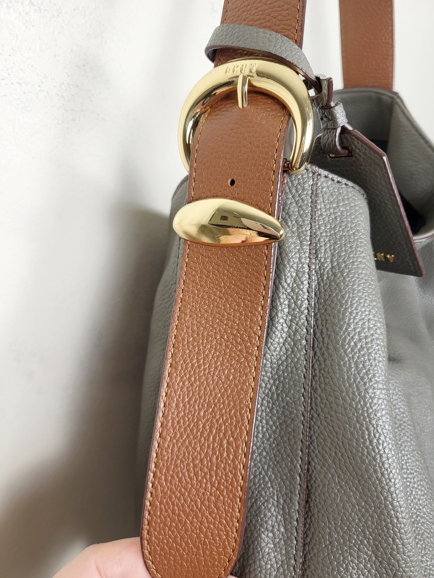 DKNY Bessie Medium Hobo Bag in Gray Pebbled Leather