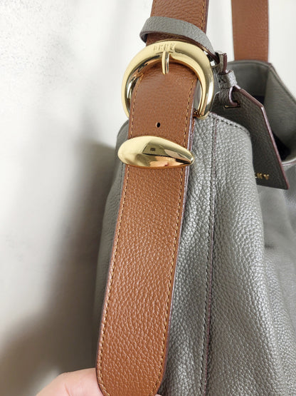 DKNY Bessie Medium Hobo Bag in Gray Pebbled Leather