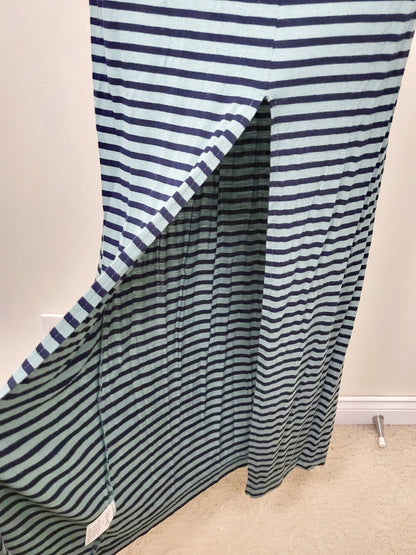 Kismet teal and navy striped strapless maxi dress. Size Medium