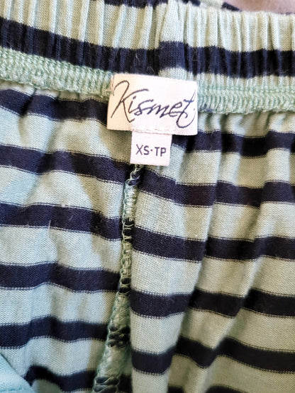 Kismet teal and navy striped strapless maxi dress. Size Medium