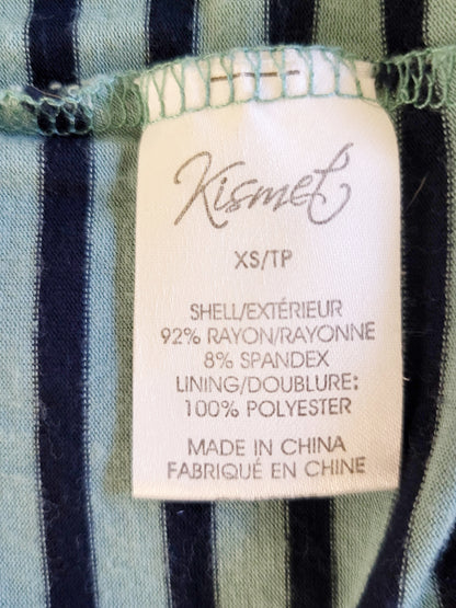 Kismet teal and navy striped strapless maxi dress. Size Medium