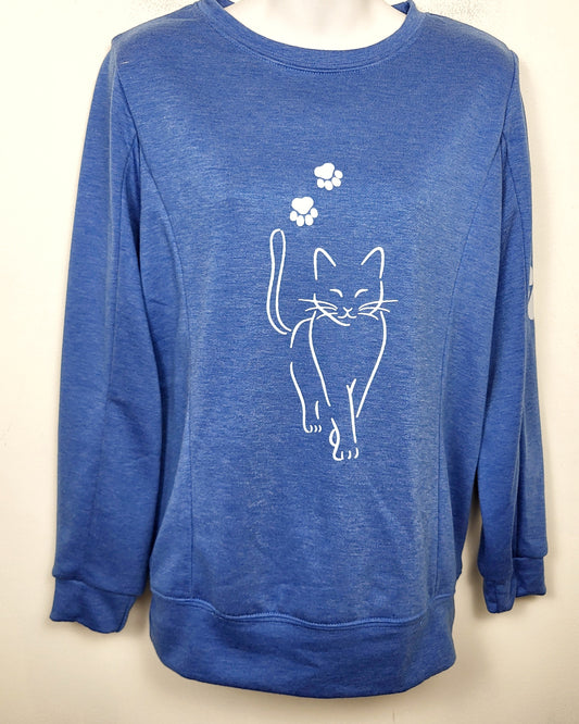 Blue unbranded fleecy lined cat crewneck sweater. Size SMALL