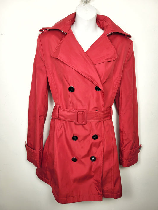 Calvin Klein red belted hooded trench rain coat | Size SMALL
