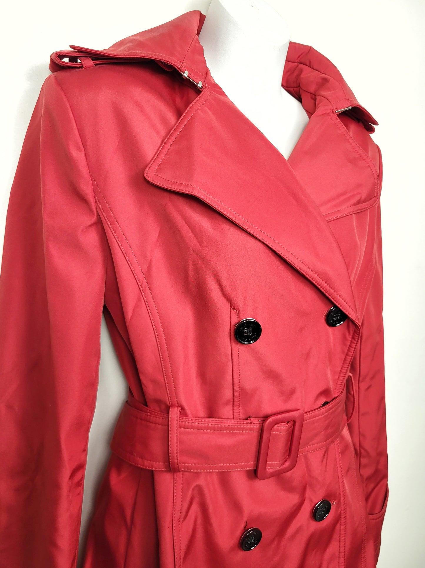 Calvin Klein red belted hooded trench rain coat | Size SMALL