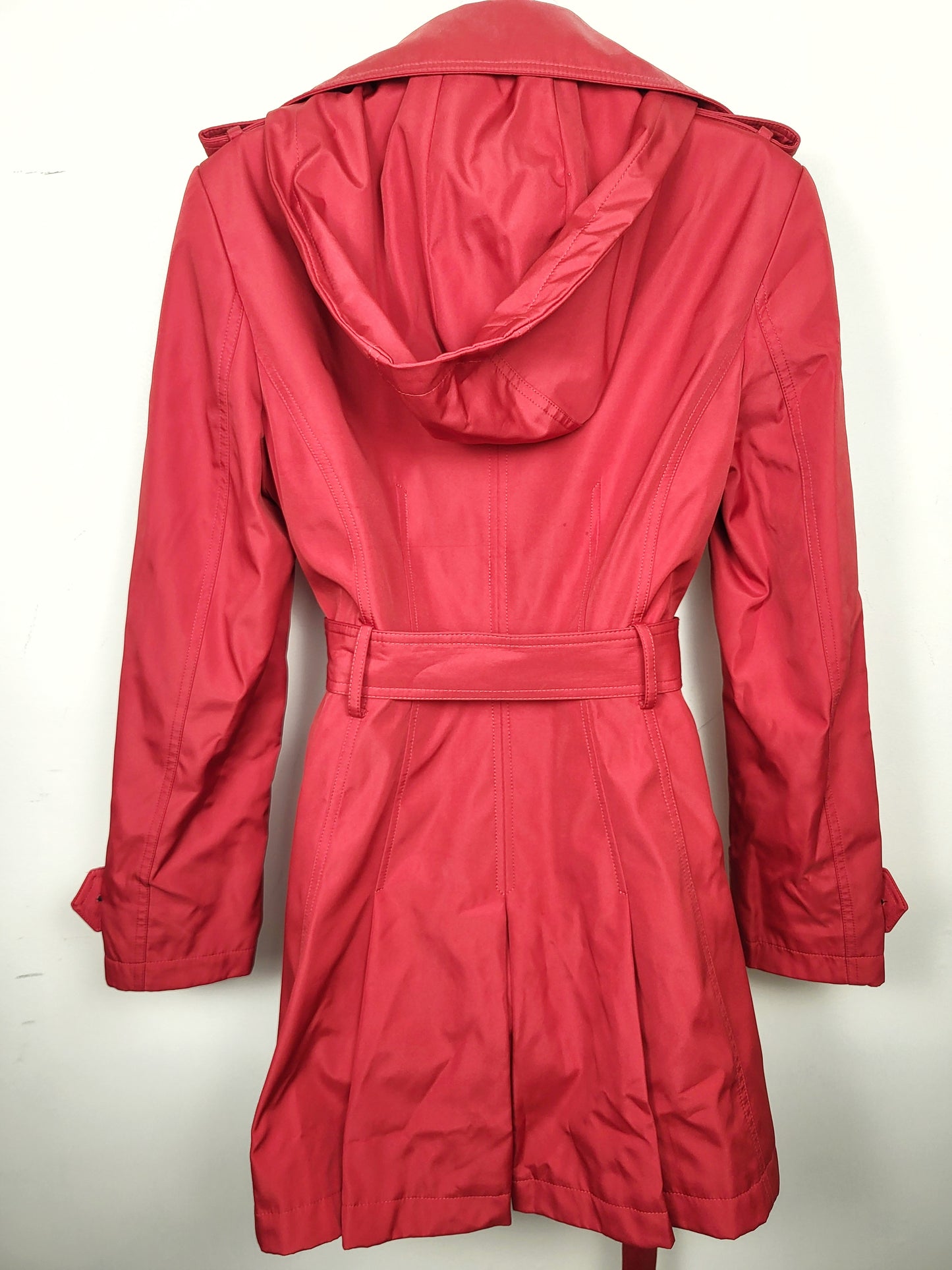 Calvin Klein red belted hooded trench rain coat | Size SMALL