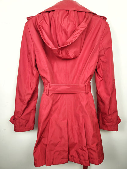 Calvin Klein red belted hooded trench rain coat | Size SMALL
