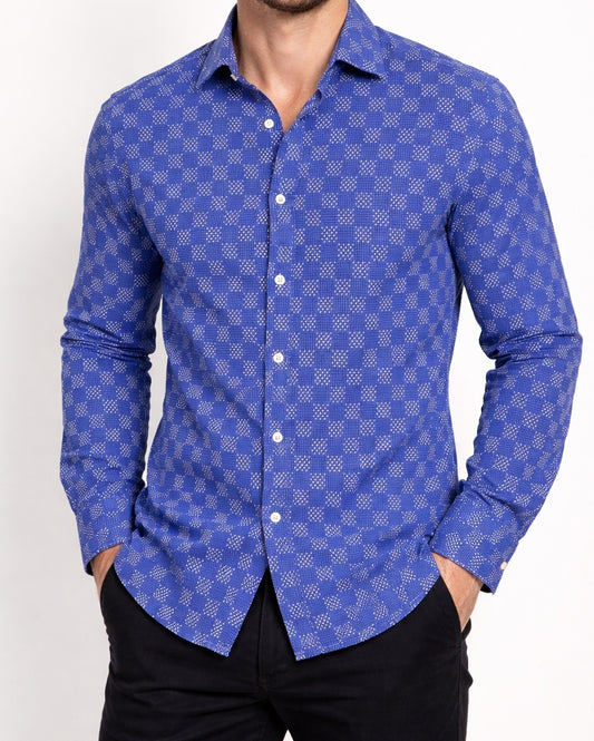 Scotch and Soda blue geometric pattern casual button down shirt. Size small